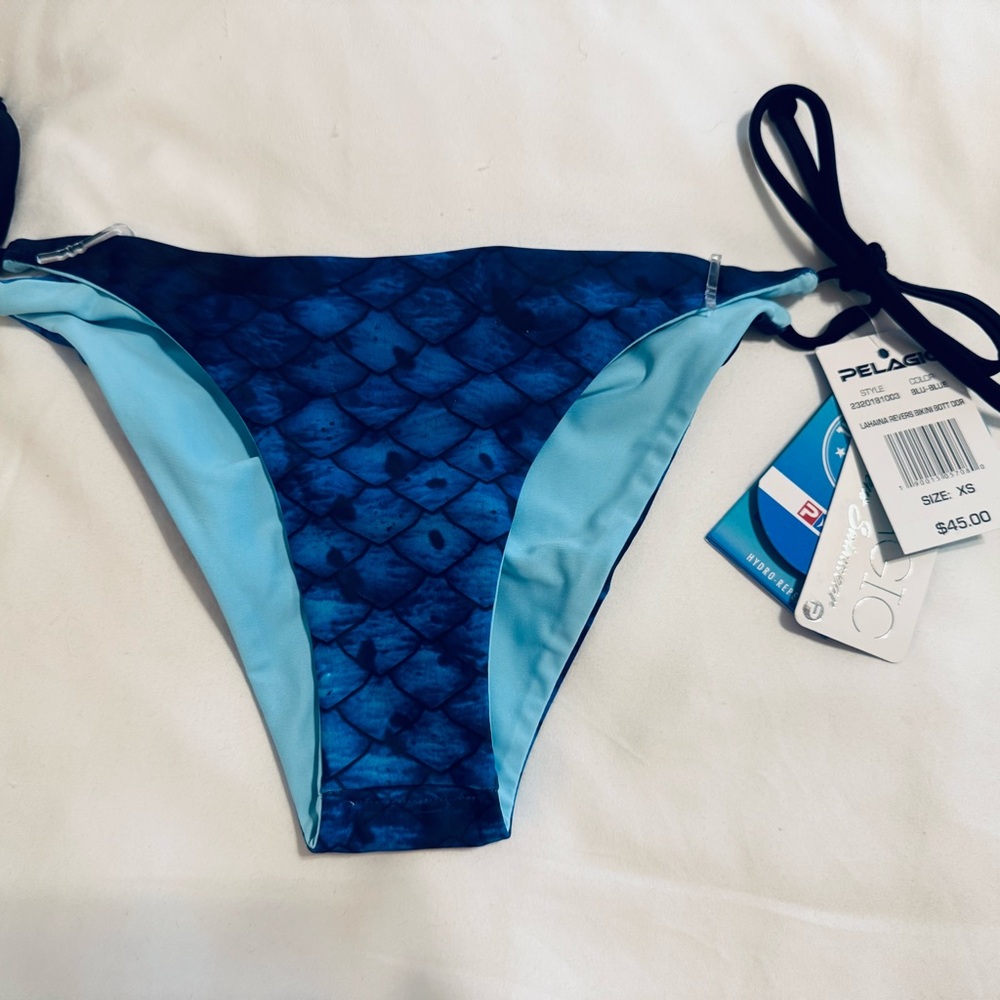 Pelagic reversible blue fish scale bikini bottom